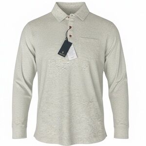 🆕Veboon men's long-sleeve polo shirt in a light gray heathered fabric M